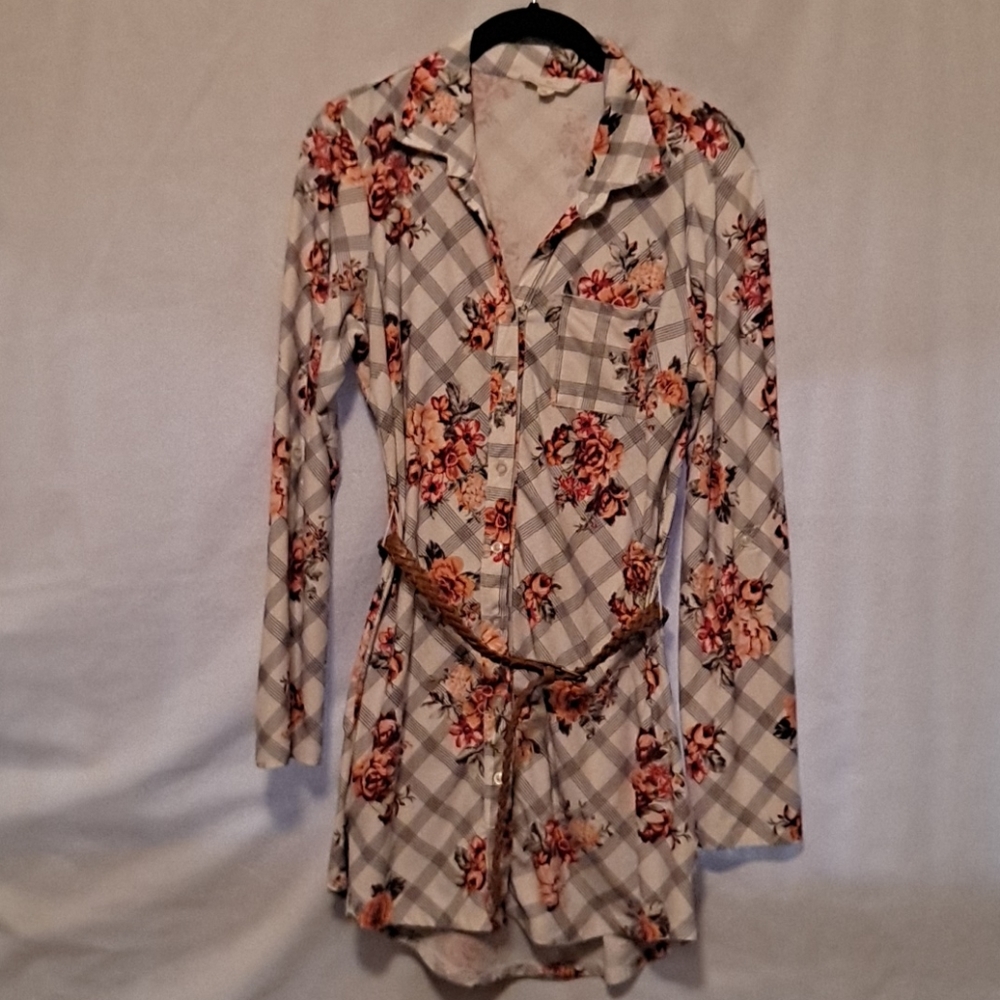 Floral shirt dress with belt